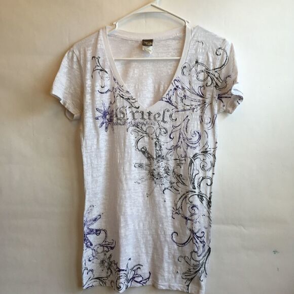 ‎CRUEL
GIRL GRAPHIC BURNOUT T-SHIRT IN WHITE - Picture 1 of 6